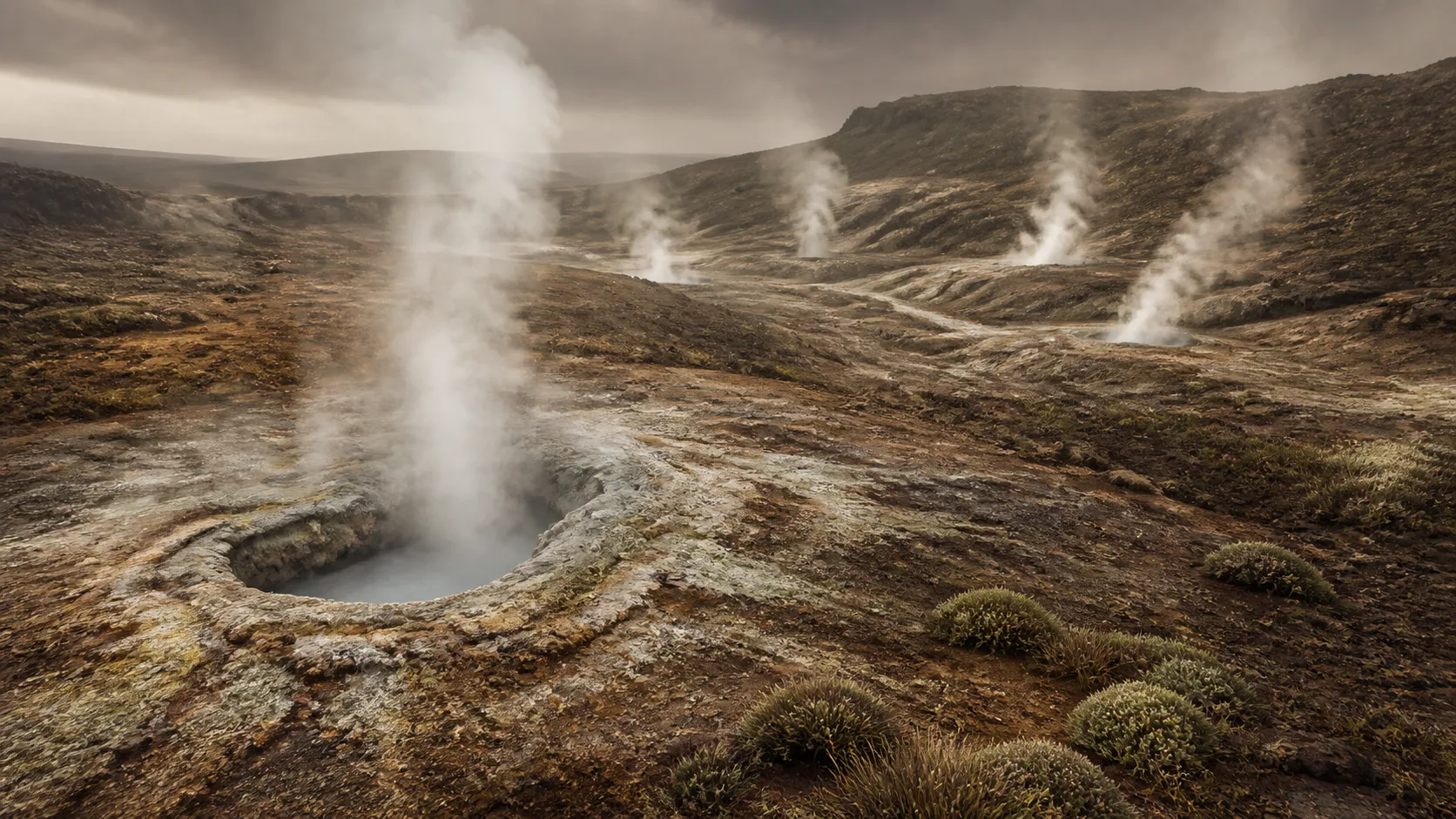 Steam wells in Komashi's rocky terrain